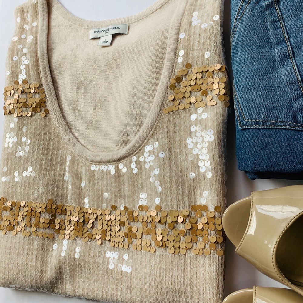 Banana Republic Gold & Cream Sequin Tank